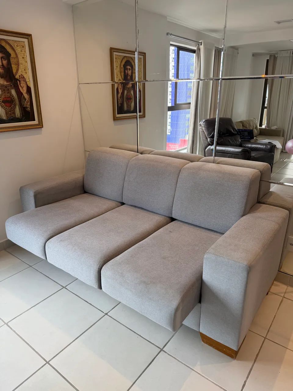 Sofá Retrátil 3 Lugares 2,05m Artflex - Linho Cinza  - Foto 4