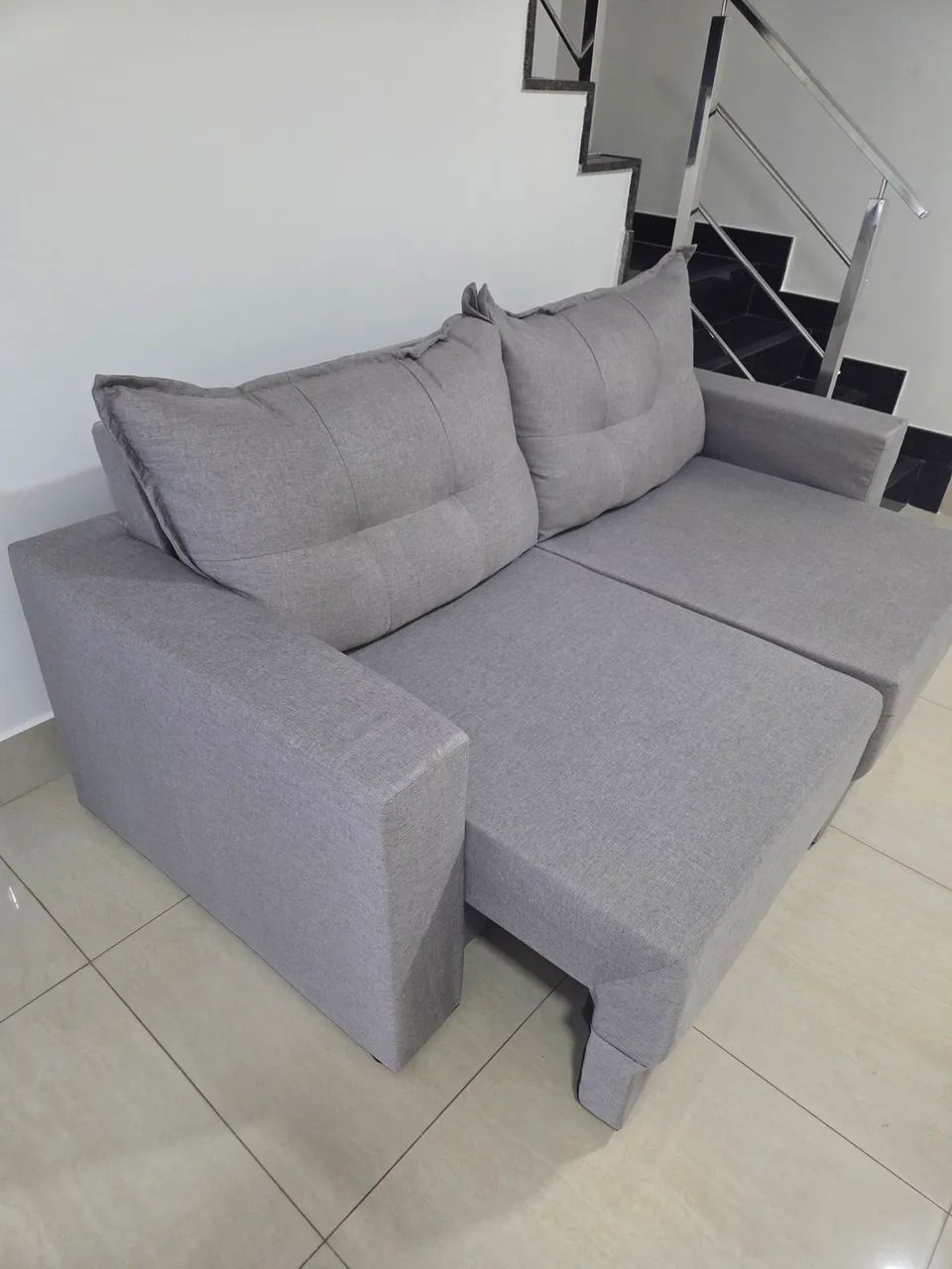 Sofá Retrátil 2 Lugares Cinza - Foto 4