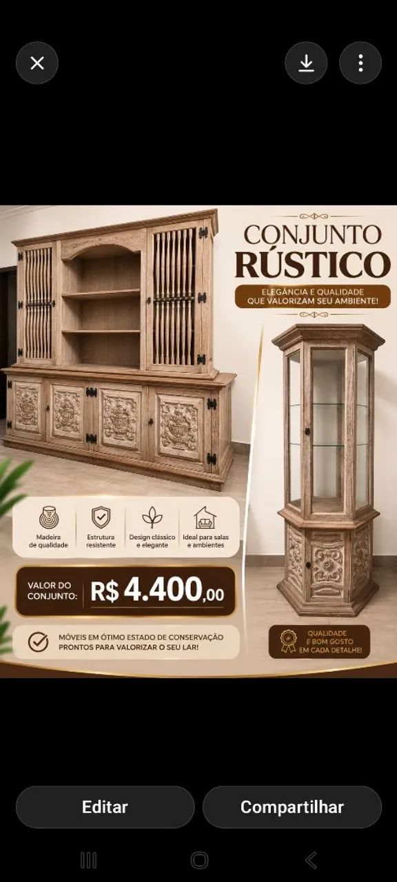 Conjunto de Móveis Rústicos em Madeira - Promoção 1.500,00