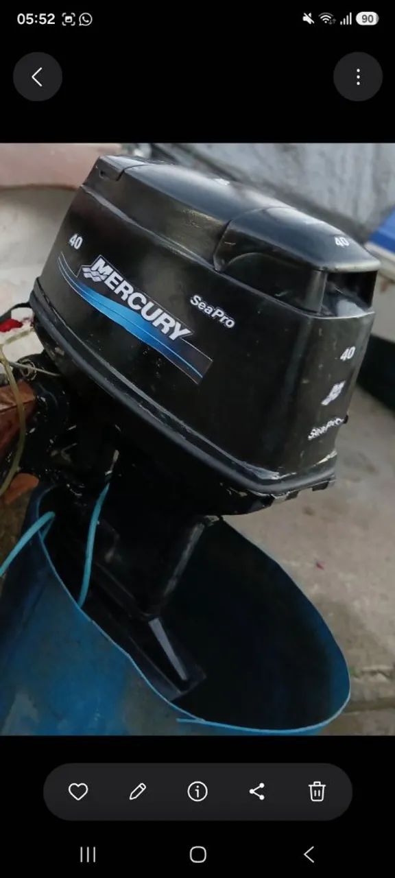Mercury 40hp com comando e partida eletrica 