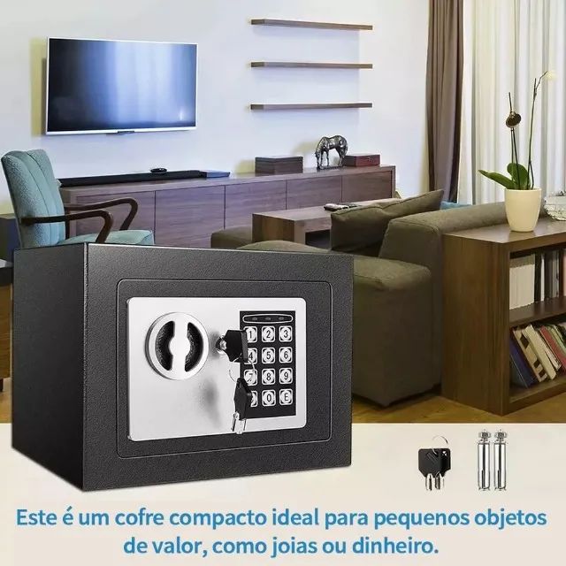 Cofre eletrônico em aço com senha e chave para proteger bens e documentos Novo - Foto 2