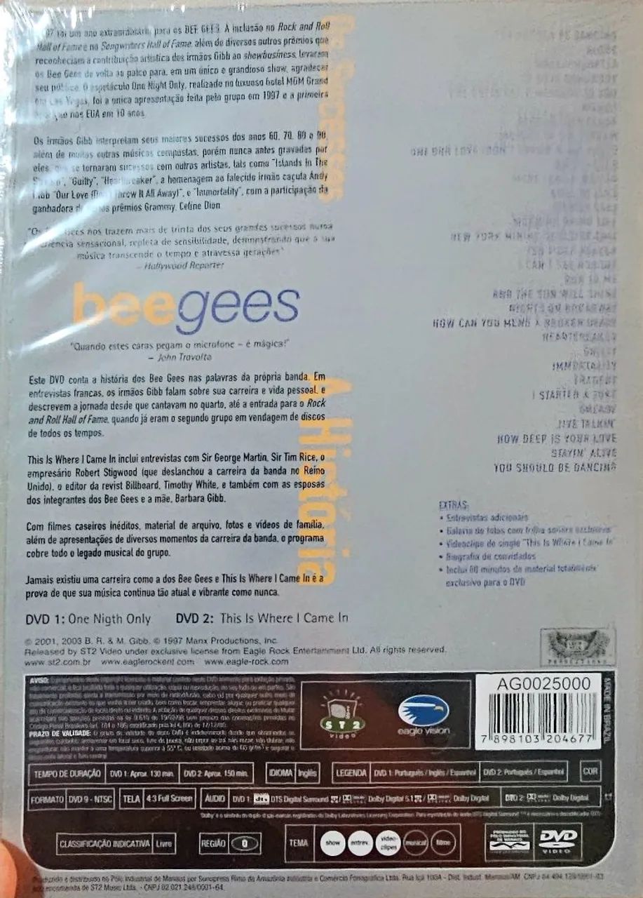 DVD DUPLO BEE GEES Edição de Colecionador. Os grandes sucessos de