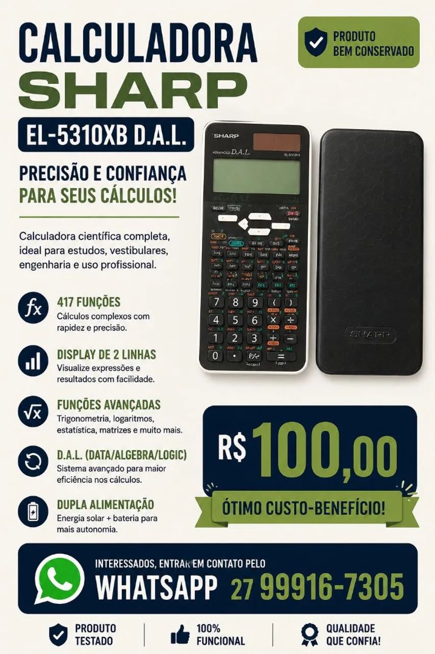 Vendo Calculadora SHARP EL-5310XB D.A.L.