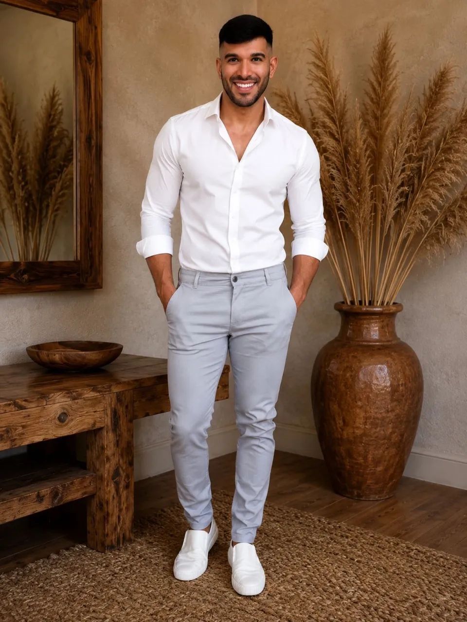 Calça brim esporte fino cinza 