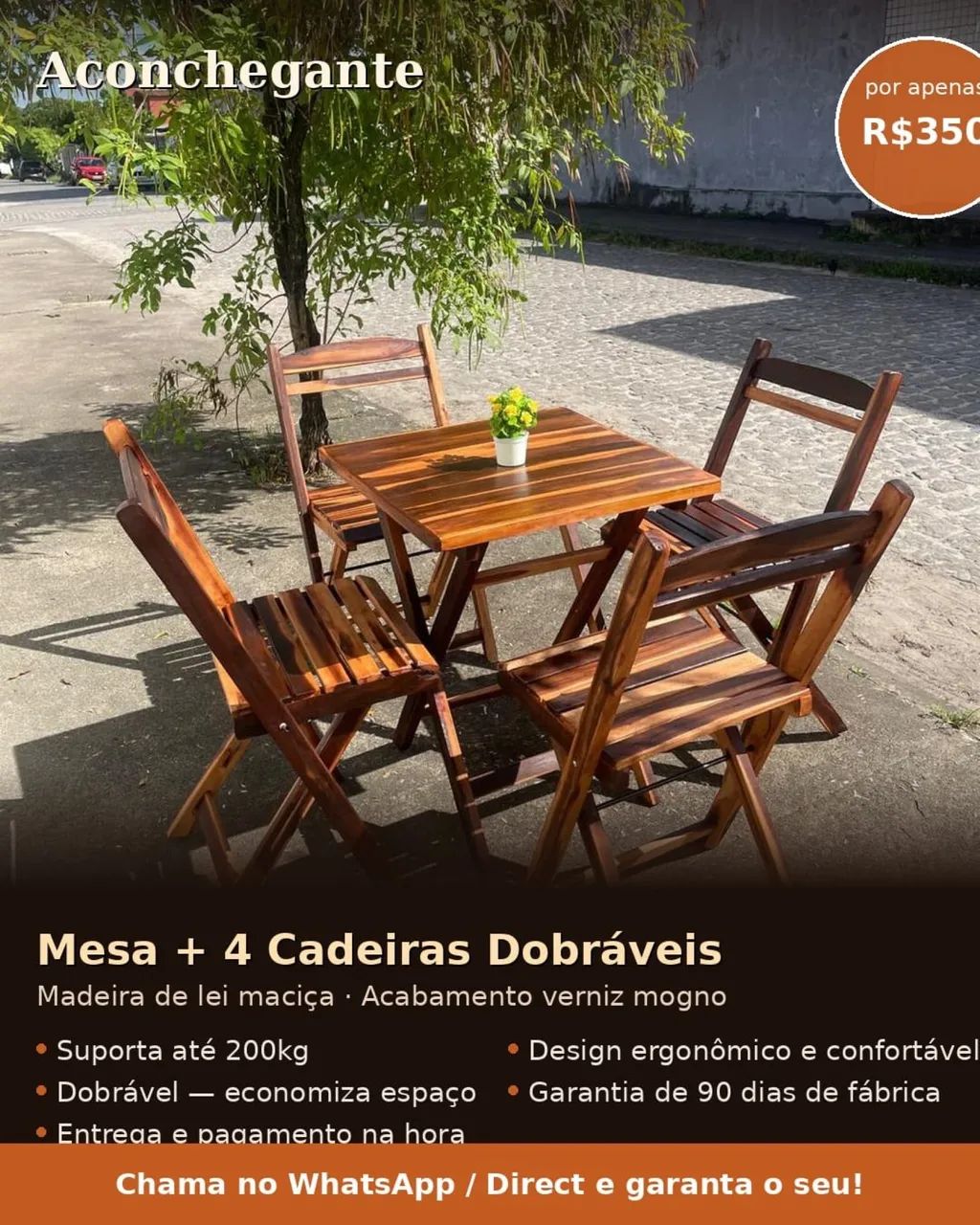 Mesa + 4 cadeiras dobráveis 