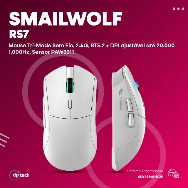 Mouse Smailwolf RS7 | Tri-Mode | Polling Rate 1000Hz | Sensor PAW3311 -Entrega Grátis-