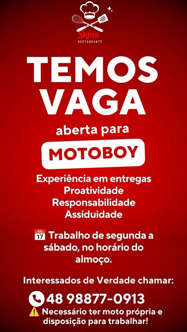 Vaga para motoboy 