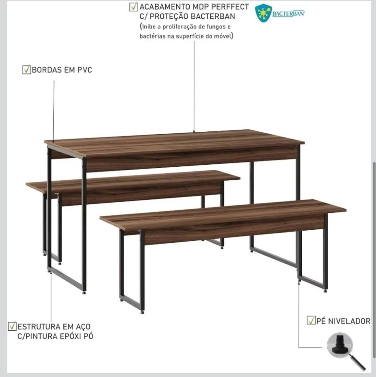 Mesa de jantar estilo industrial c/ 2 bancos  - Foto 3