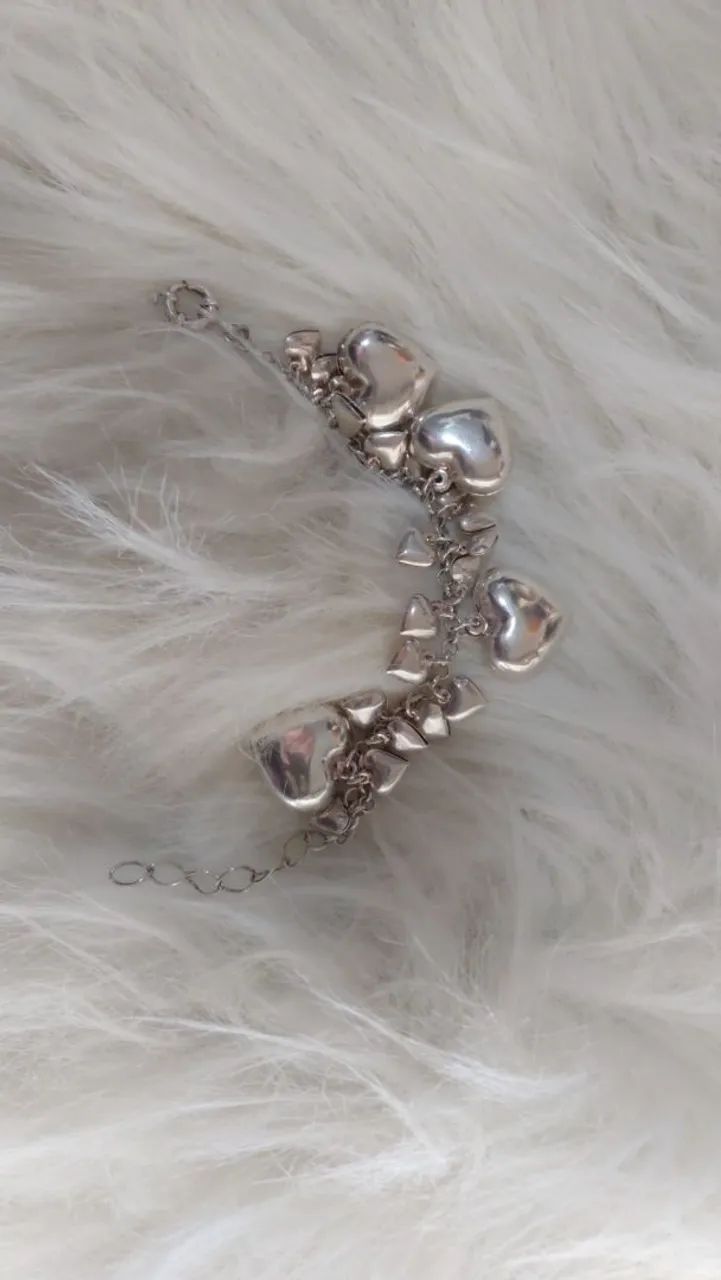 Pulseira vintage heart puff prata