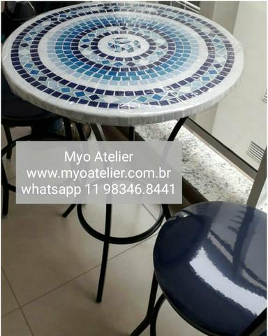 Conjunto mesa mosaico, moveis varanda, moveis sacada, varanda gourmet - Foto 3