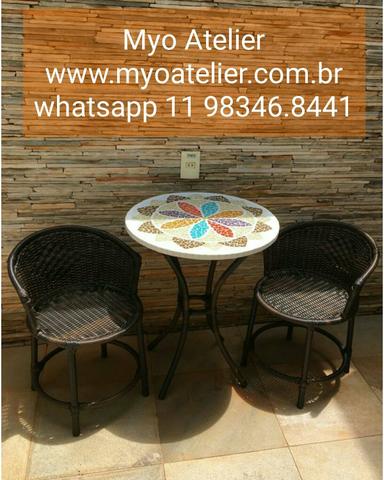Conjunto mesa mosaico, moveis varanda, moveis sacada, varanda gourmet