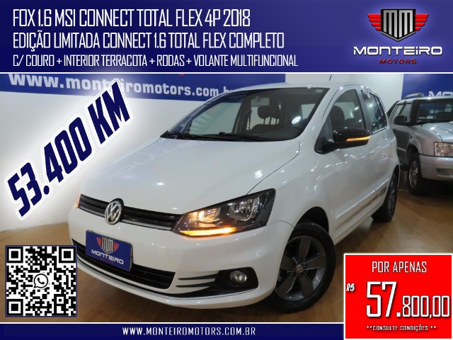 VOLKSWAGEN FOX 1.6 MSI CONNECT TOTAL FLEX 4P COMPLETO C/ INTERIOR TERRACOTA SÓ 53.400 KM