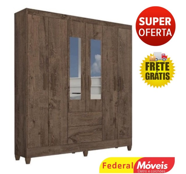 Guarda roupa casal real 6 portas espelho novo na caixa - entregamos