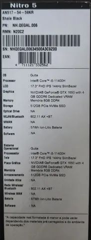 Vendo notebook nitro 5 tela de 17 polegadas 