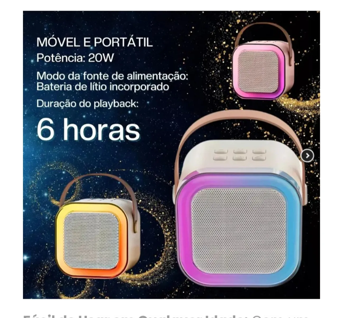 Karaokê, microfone e Caixa de Som Bluetooth