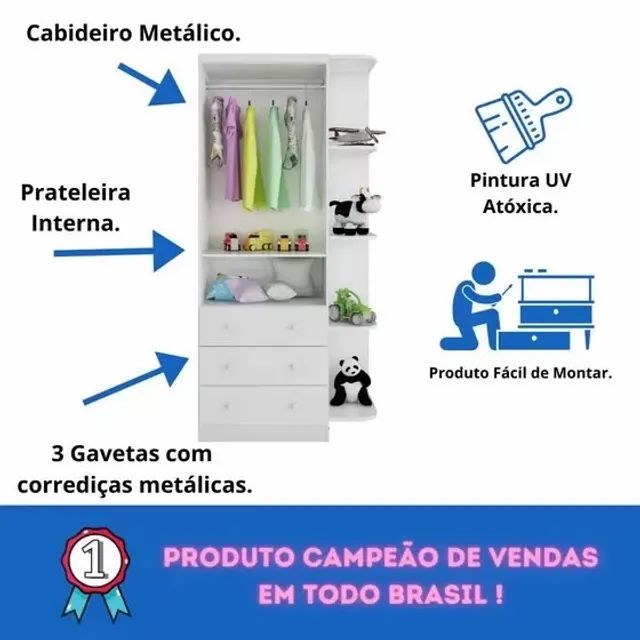 Roupeiro 2 Portas Tedy com Prateleira, 100% MDF - Peroba - Foto 3