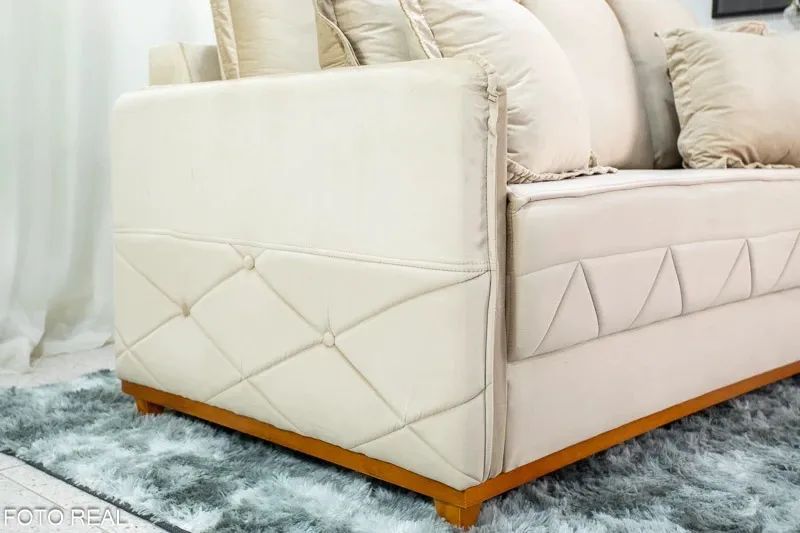 Sofá Bélgica Bege Veludo com Molas Bonnel 2.00m - Entrega Rápida e Frete Grátis!  - Foto 4