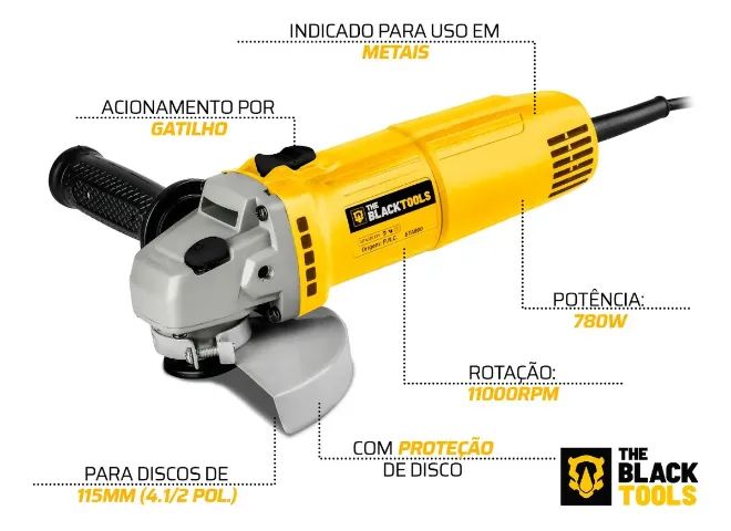 Esmerilhadeira Lixadeira Angular 780w 115mm 4.1/2 11000rpm Bta800 The Black Tools - Foto 5
