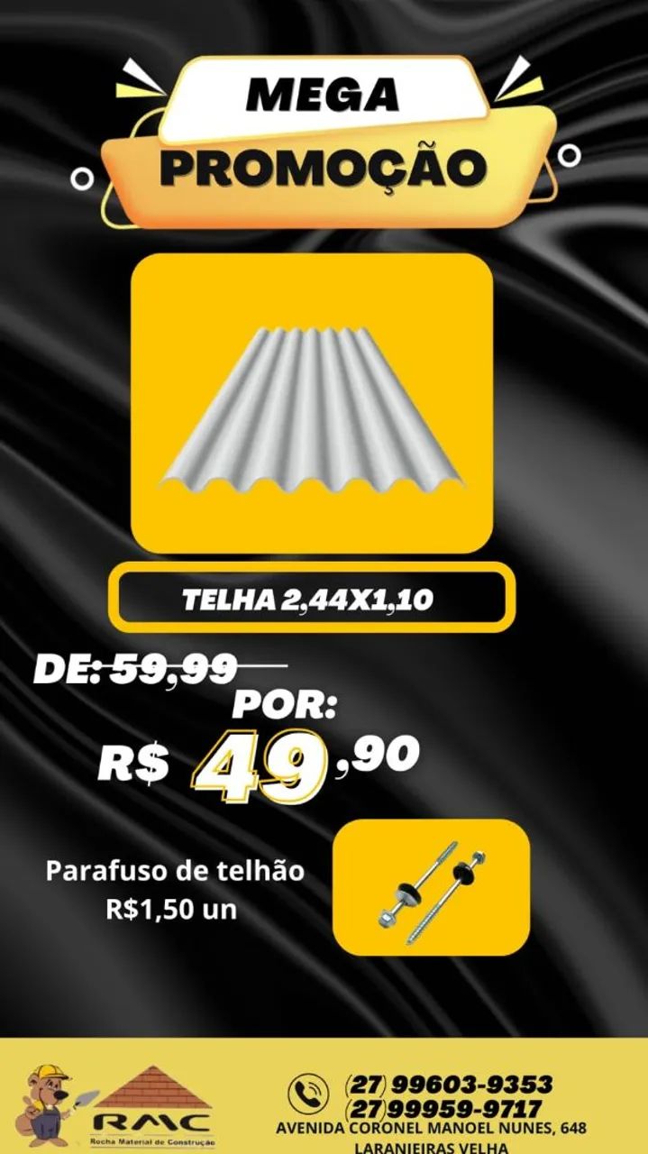 Telha 2,44x1,10 - Mega Promoção!