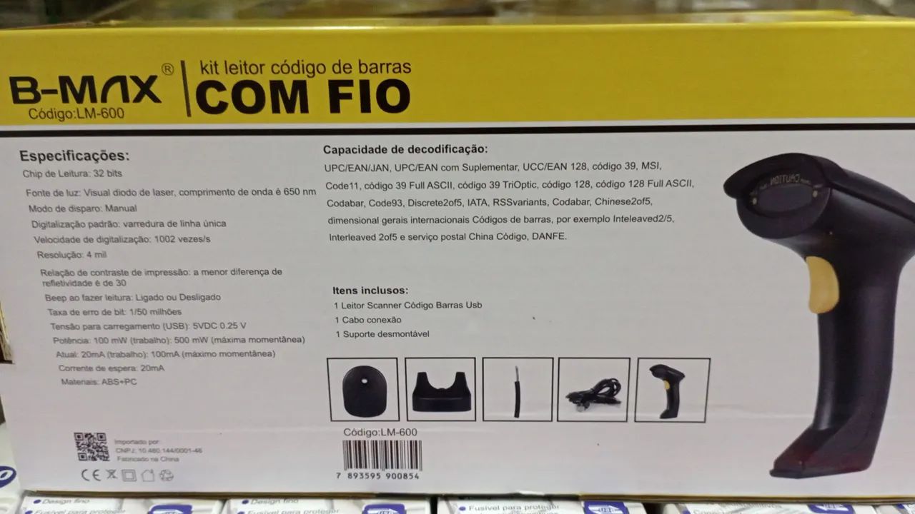 Leitor de código de Barras com fio USB Suporte 64313449851907121
