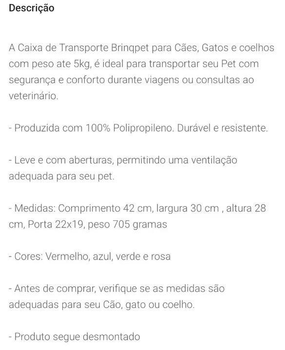 Caixa para transporte de pet