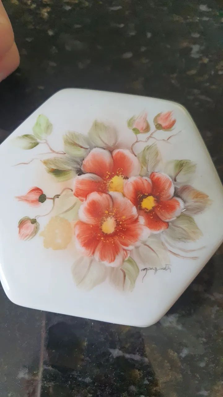 Porta Jóia Antigo Porcelana Floral desenhado a mão. - Foto 5