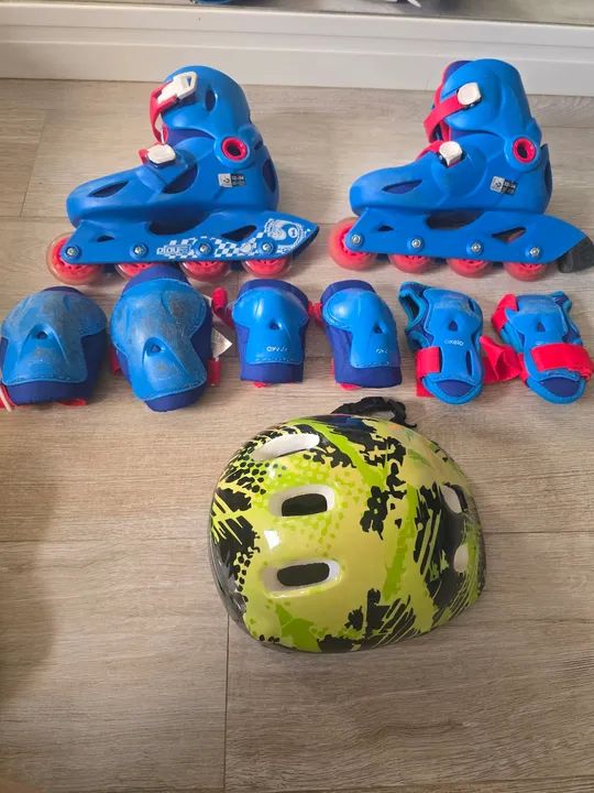 Kit Patins Infantil com Proteções oxelo play 3 tam 32-34