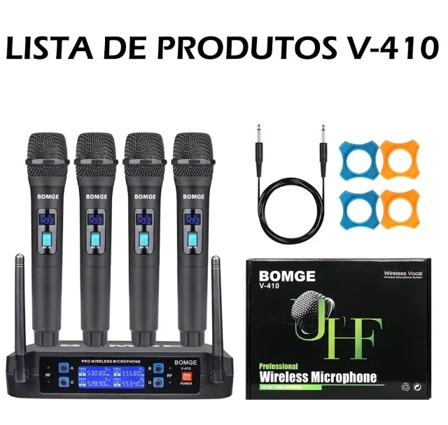 Microfone 04 Cansis Profissional BOMGE Sem Fio UHF - 50 metros - Novo