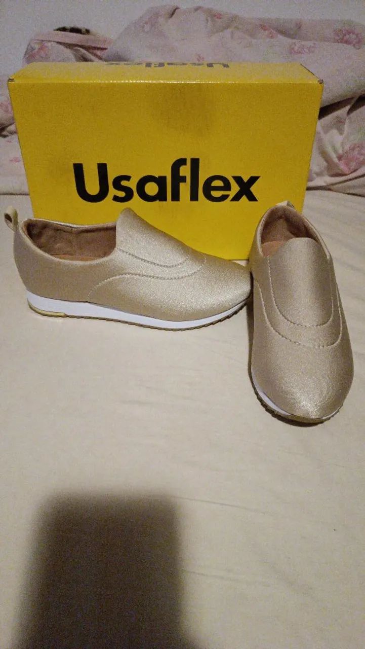 Usaflex Tênis Slip On Usaflex Casual Feminino Dourado Calçados