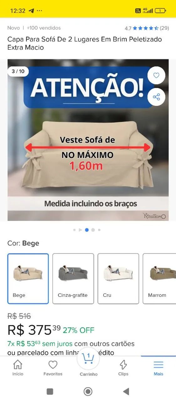 Capa para Sofá 2 Lugares Bege - Extra Macia<br> - Foto 3