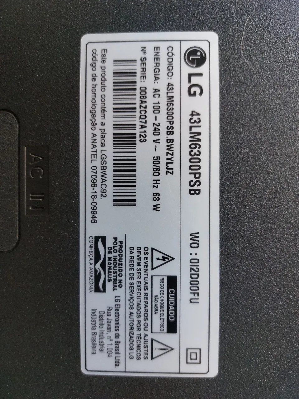 TV LG 43LM6300PSB COM DEFEITO