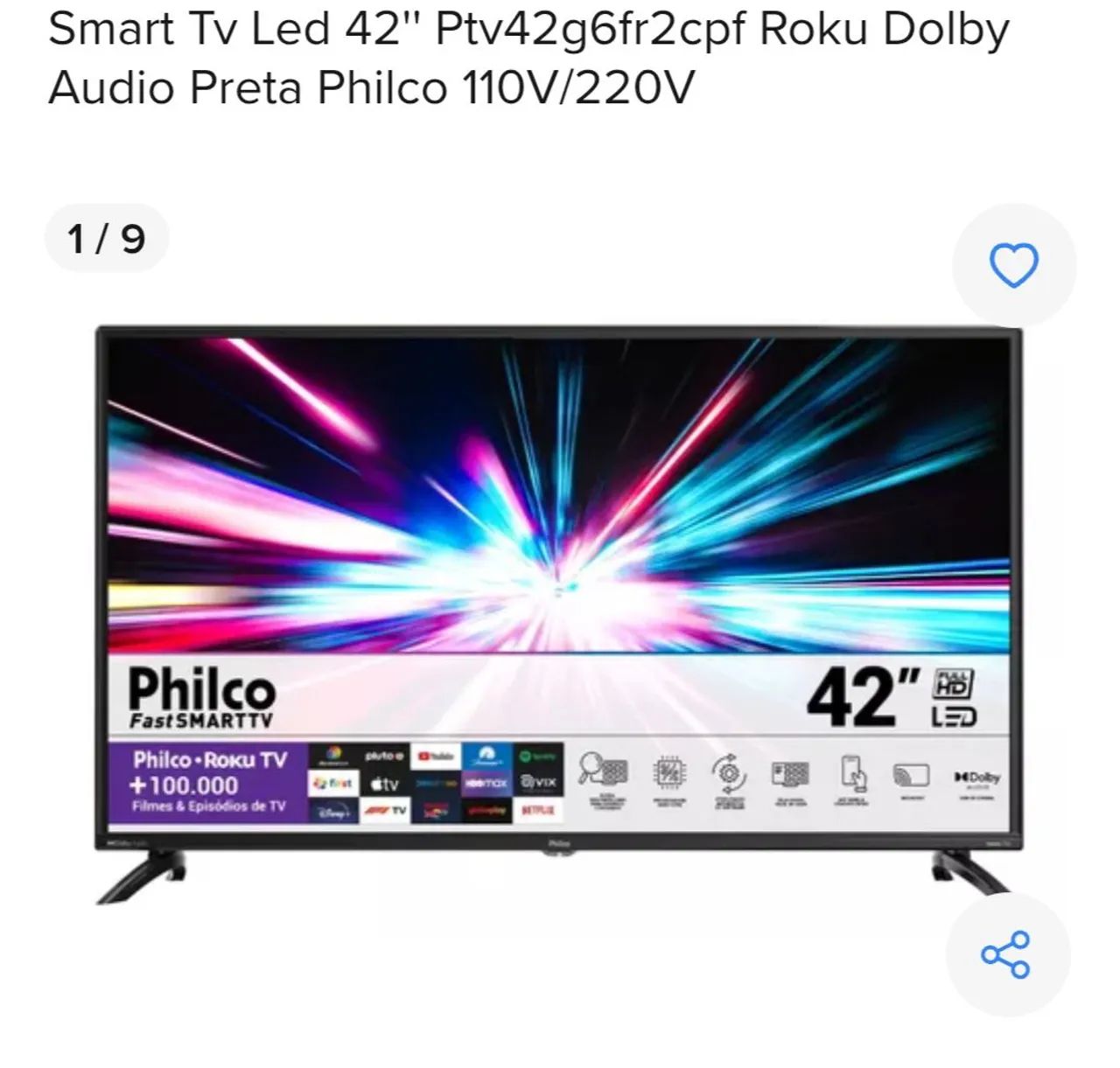Smart TV LED 42'' Philco Ptv42g6fr2cpf Roku Dolby Audio Preta 110V/220V