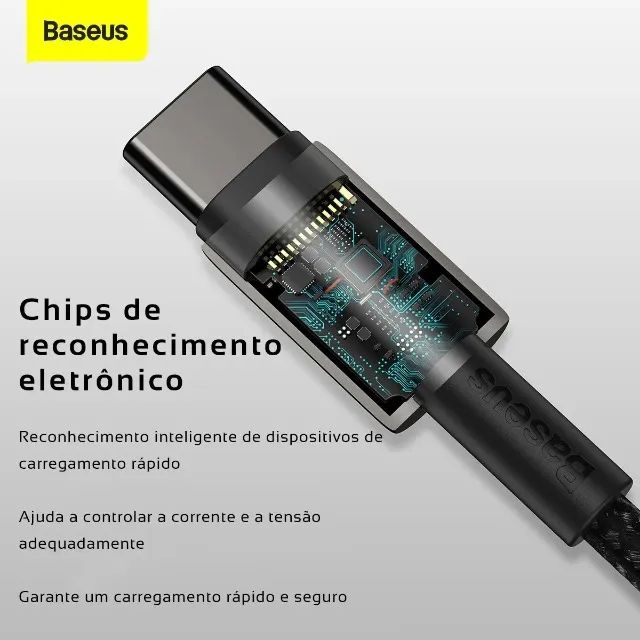 Cabo Tipo C Para Tipo C Baseus Tungsten Gold 100w 1m Preto - Foto 4