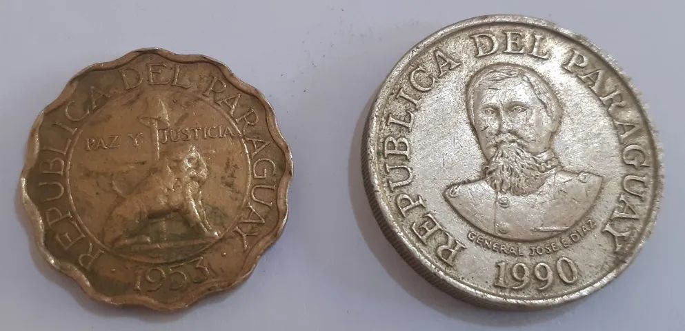 2 Moedas Paraguai - 15 Centimos (Defeito) / 100 Guaranis