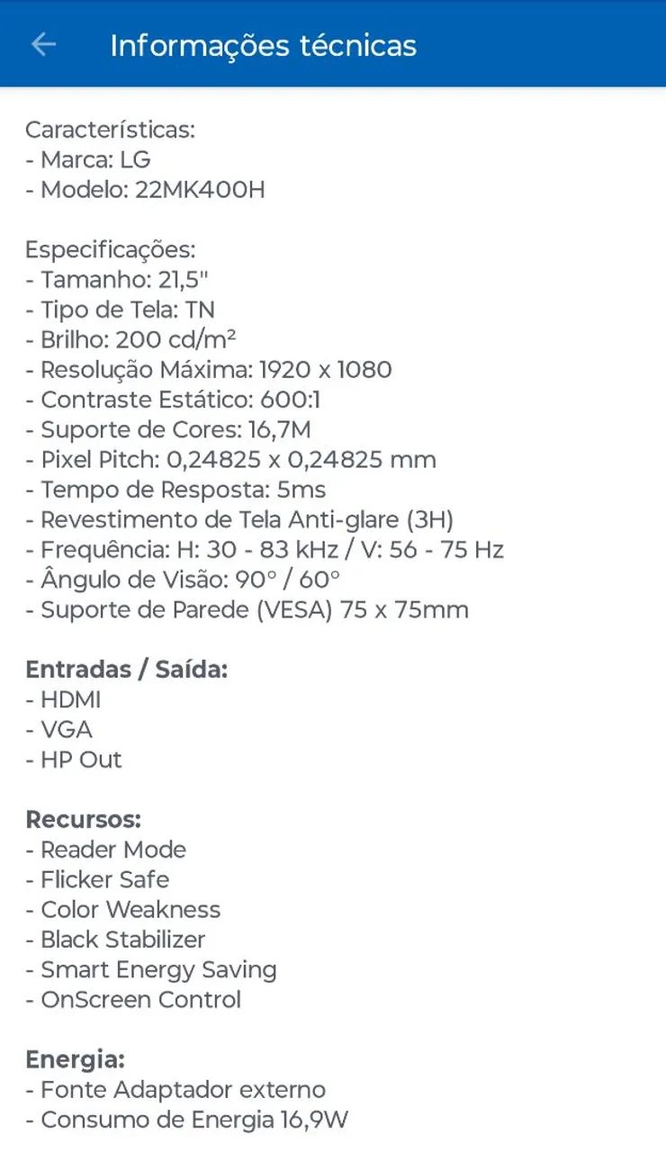 Monitor LG 21.5 polegadas - Foto 2