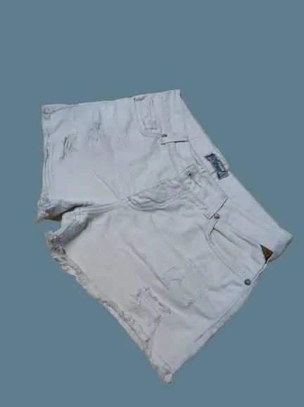 Short Jeans Branco Desfiado Khelf 