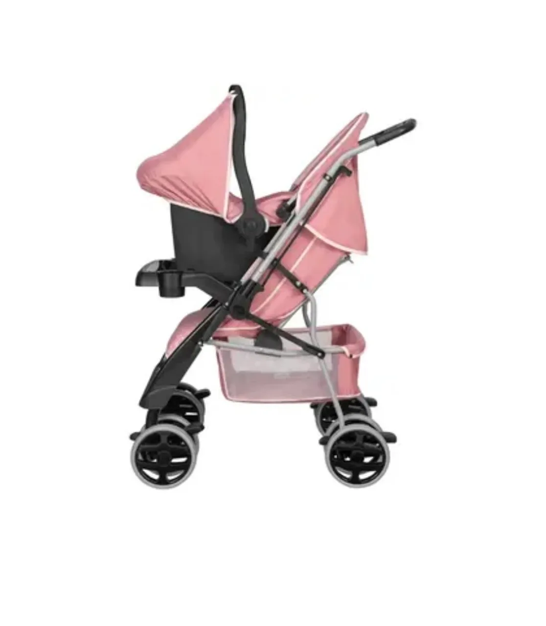 Carrinho de Bebê Rosa com Bebê Conforto