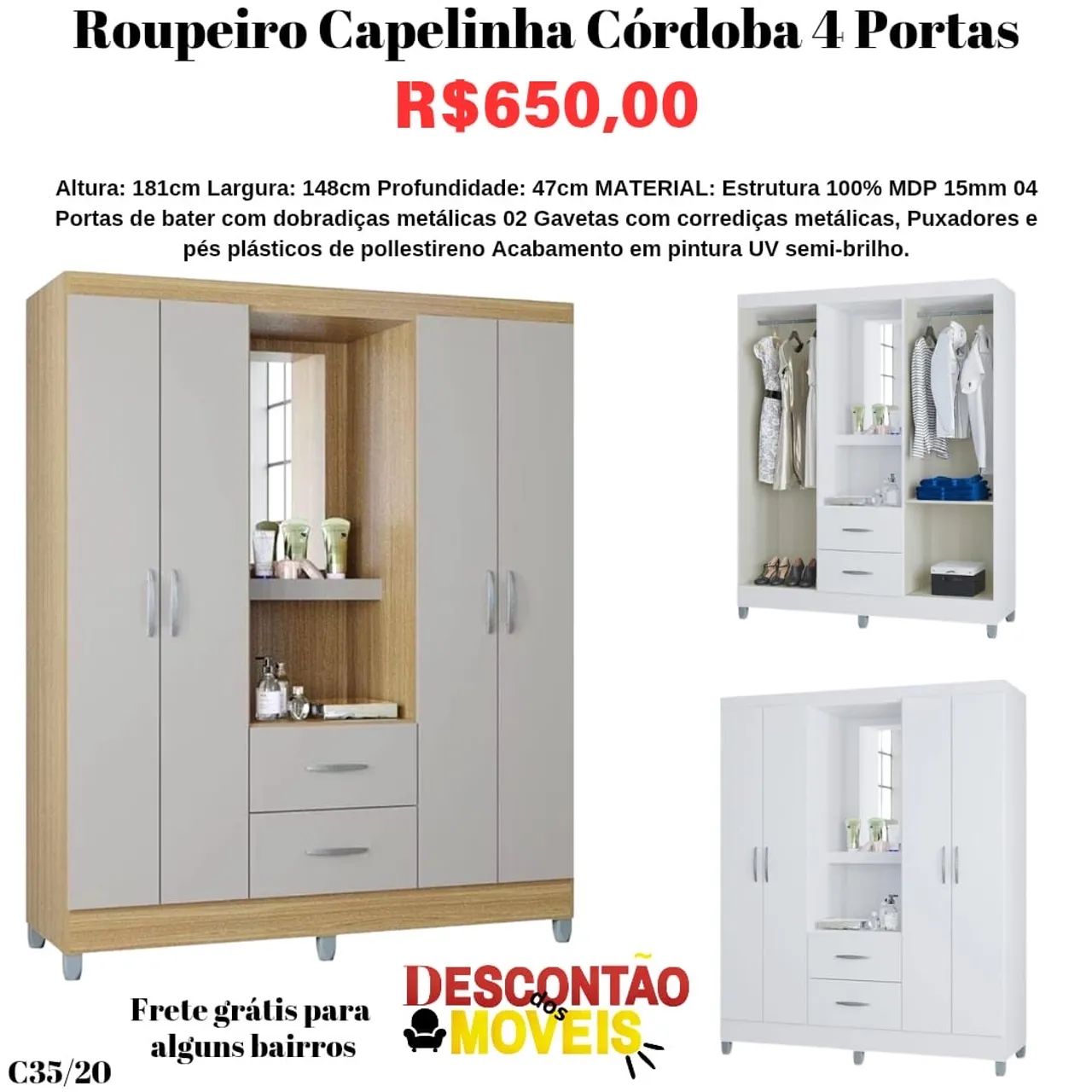 Roupeiro 4 portas - Entrega para todo RJ