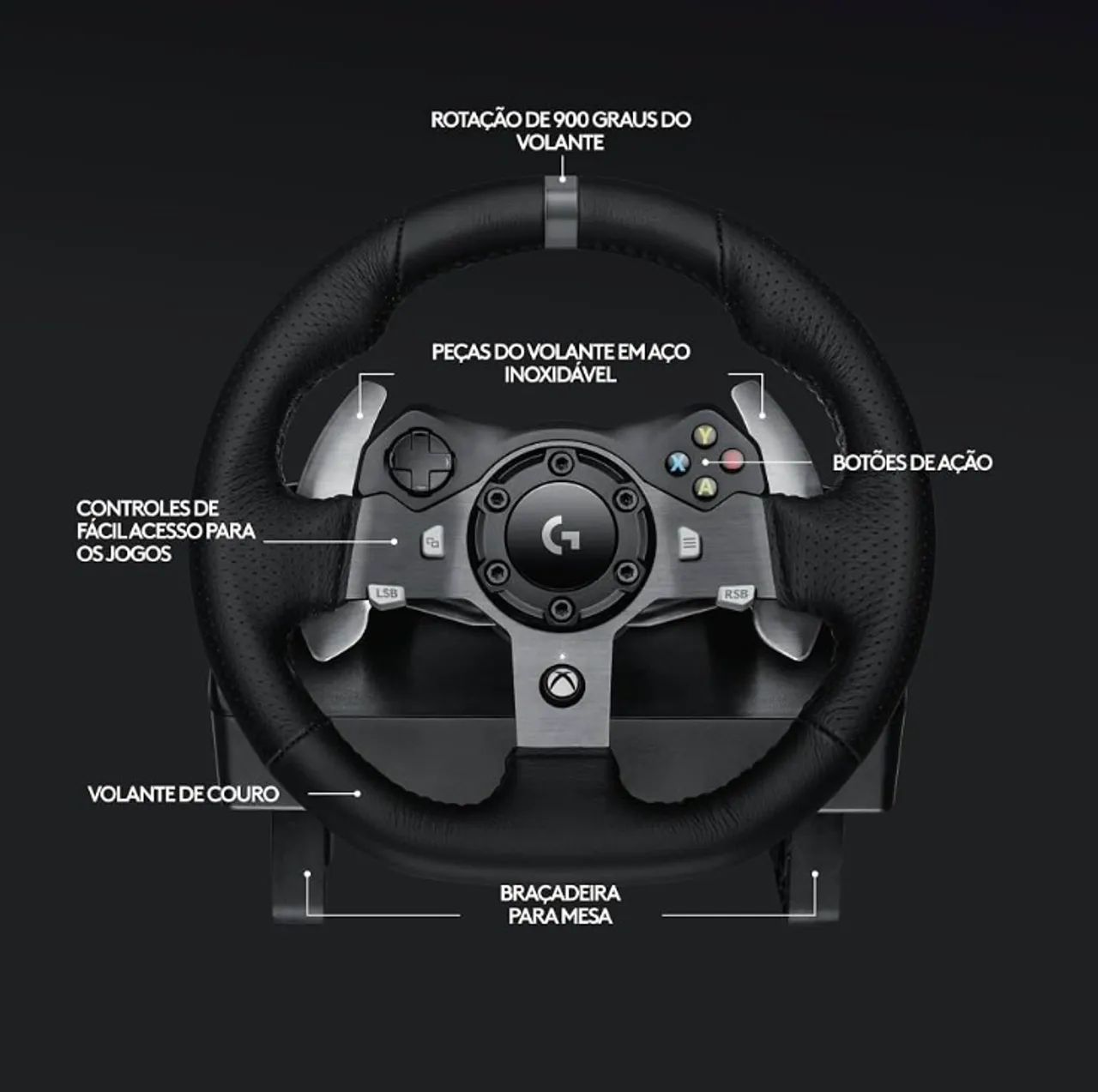 Volante Logitech G920 Driving Force e Pedais com Force Feedback para Xbox Series X|S e PC - Foto 4