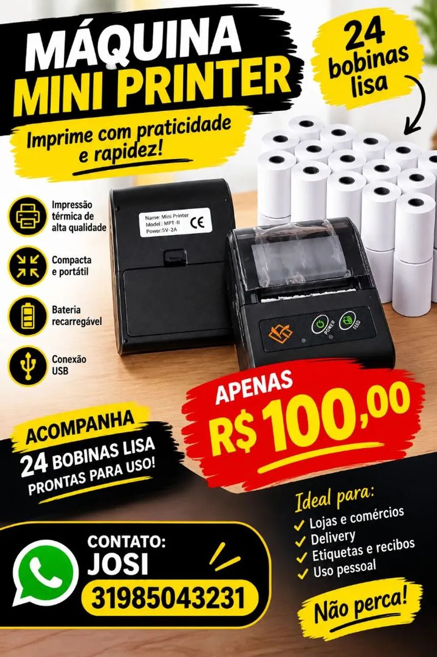 Mini printer com 24 bobinas lisa 