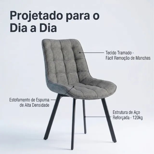 Conjunto de Jantar Kit 4 Cadeiras Capri Cinza Elegante Moderna Em Linho Confortável - Foto 4