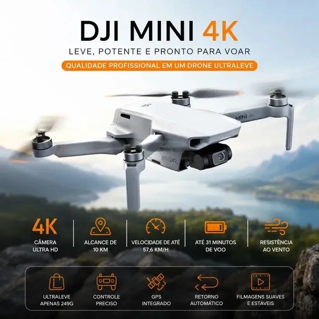 Drone Dji Mini 4k Novo Original Câmera 4k Gps Alcance 10km - Foto 3