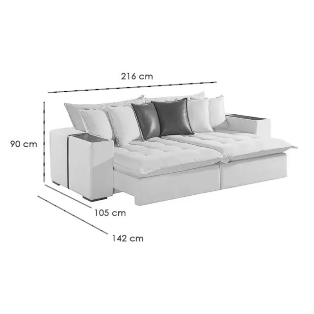Sofá Cama Tebas 216cm 4 Lugares Retrátil e Reclinável Tecido Linho Innove - Foto 2