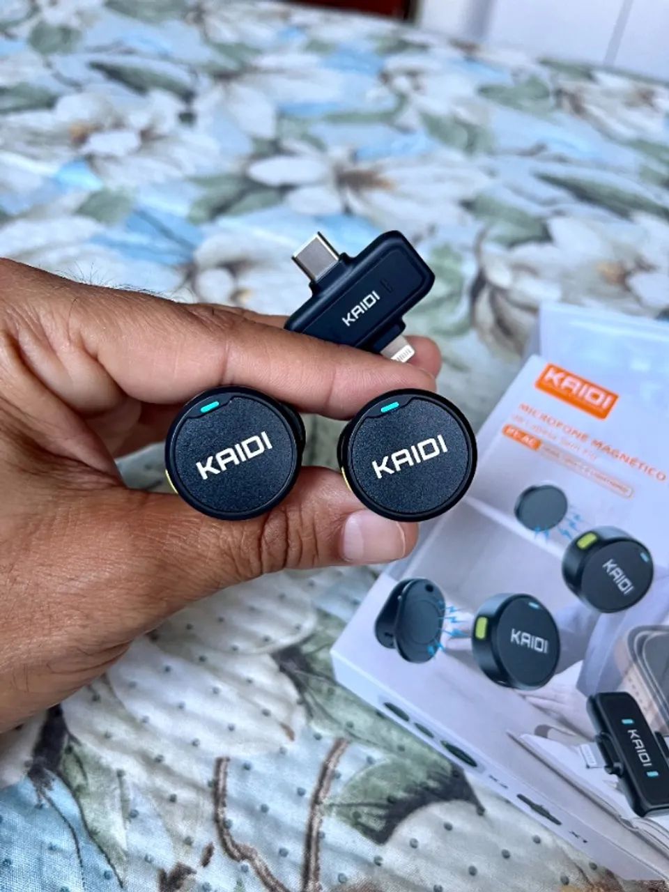 Microfone de Lapela Kaidi P1-AC Sem Fio 2 em 1 USB-C e Lightning