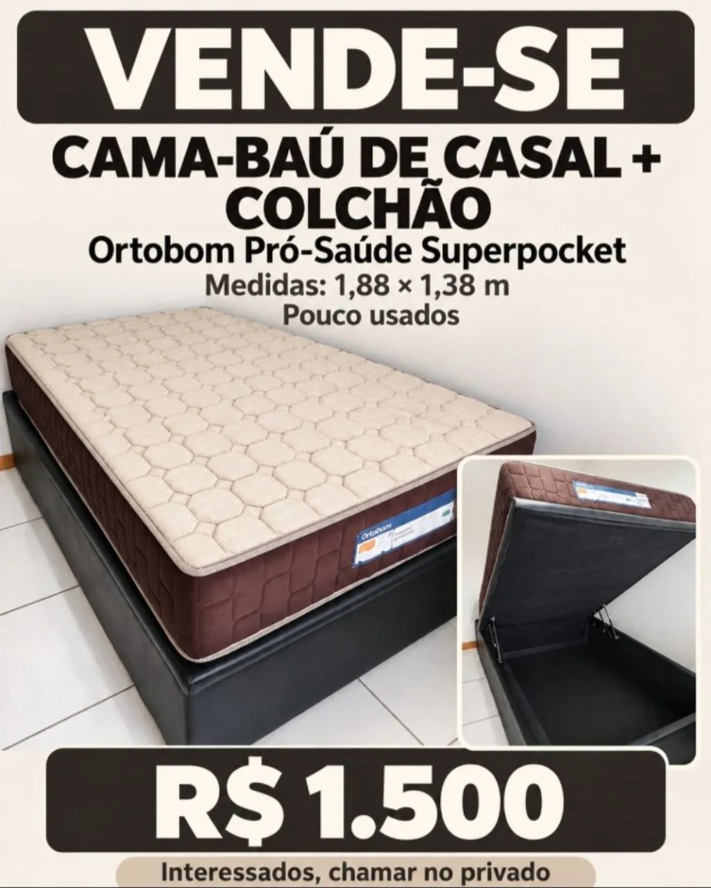 Cama baú de casal + Colchão