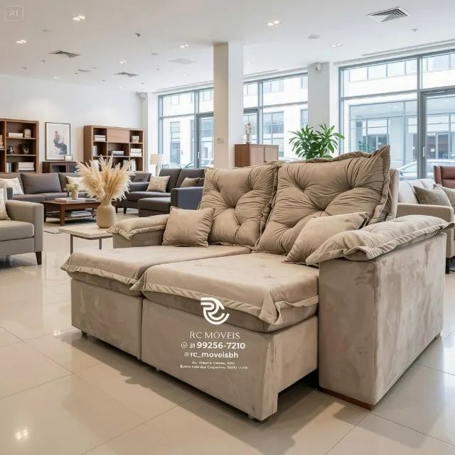 Sofá Retrátil Reclinável 2m Veludo Mostarda Pillow 16cm Luxo