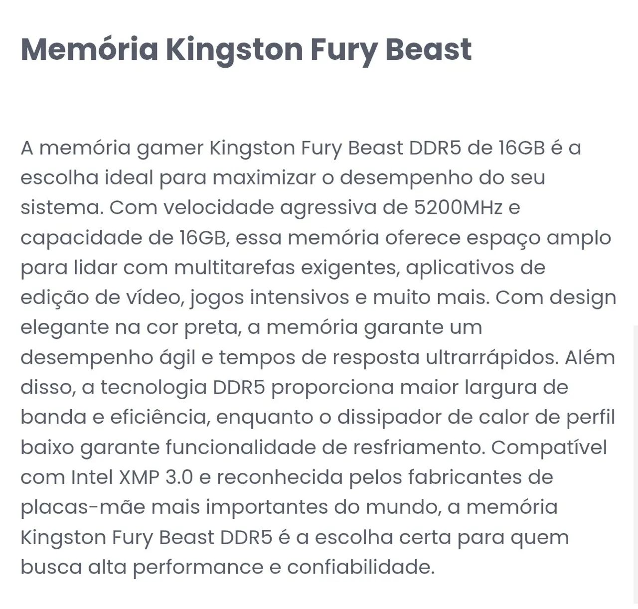 Memória Kingston Fury Beast, 16GB, 5200MHz, DDR5, CL40, Preto - KF552C40BB-16 - Foto 3
