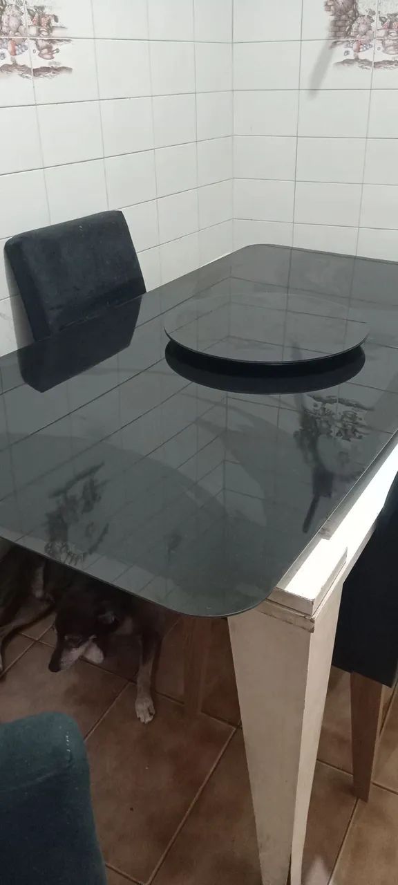 Tampo de vidro preto  retangular com prato giratório  - Foto 4