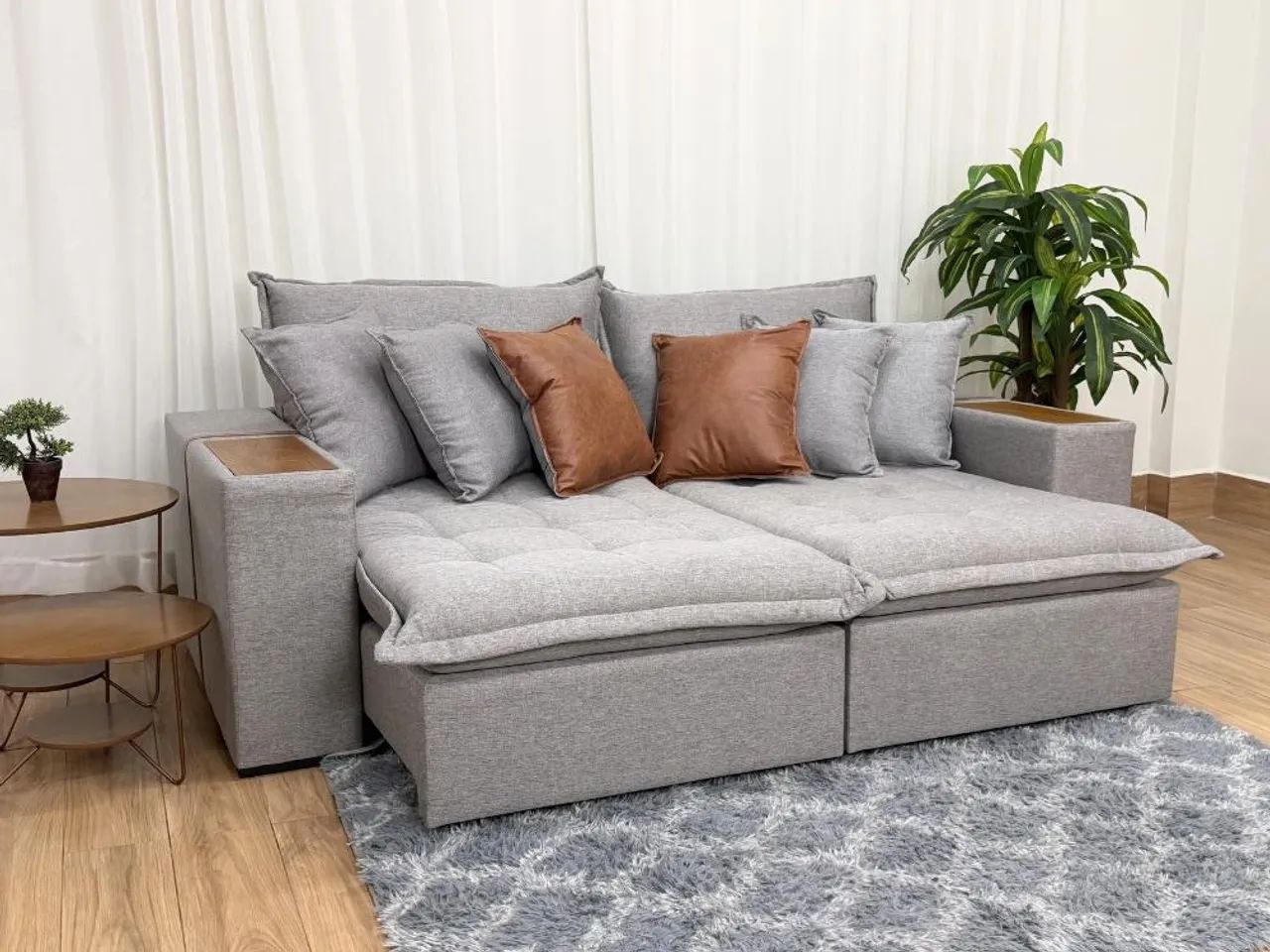 Sofá Cama Retrátil Reclinável 2.30m em Linho e Molas Bonnel s10