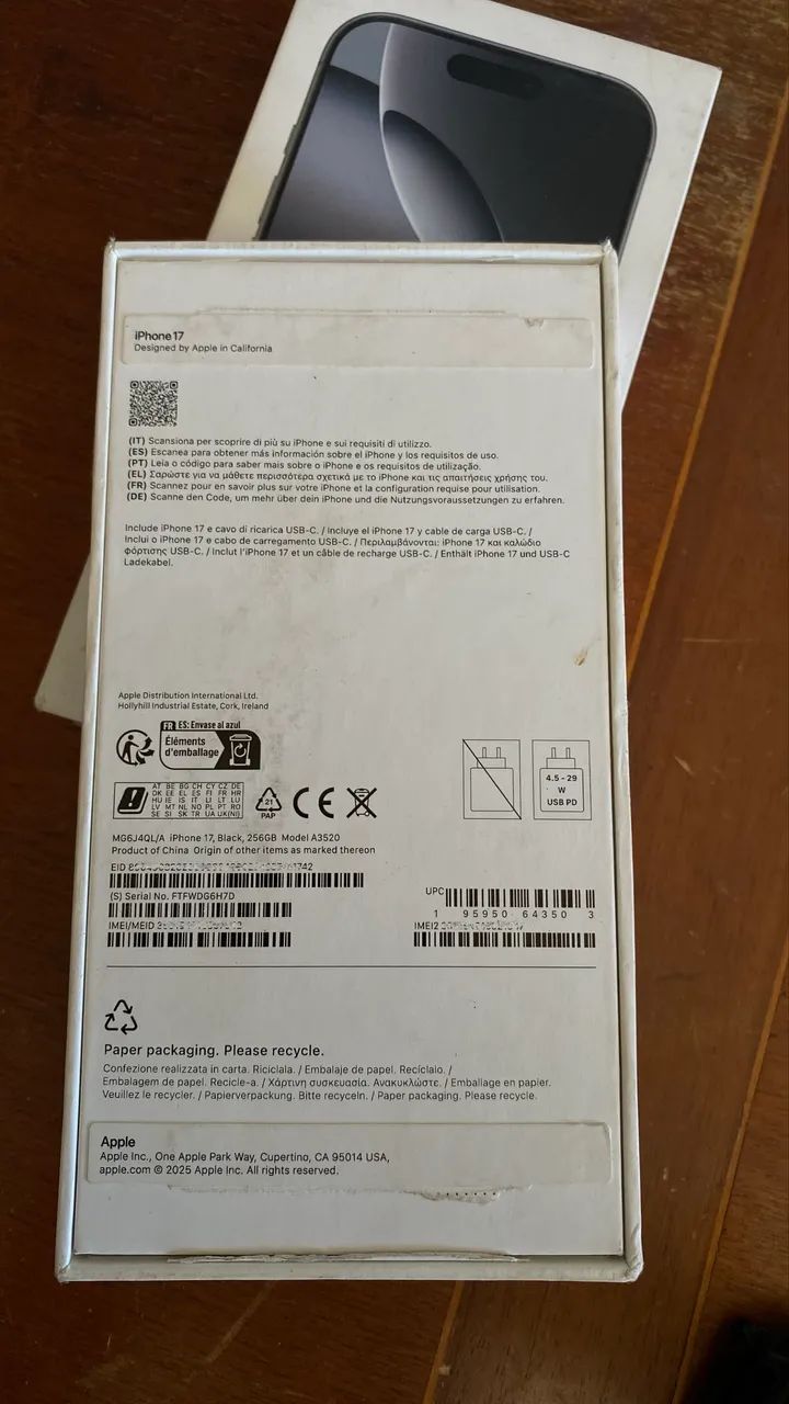 Caixa vazia iPhone 17 black 256g - Foto 2